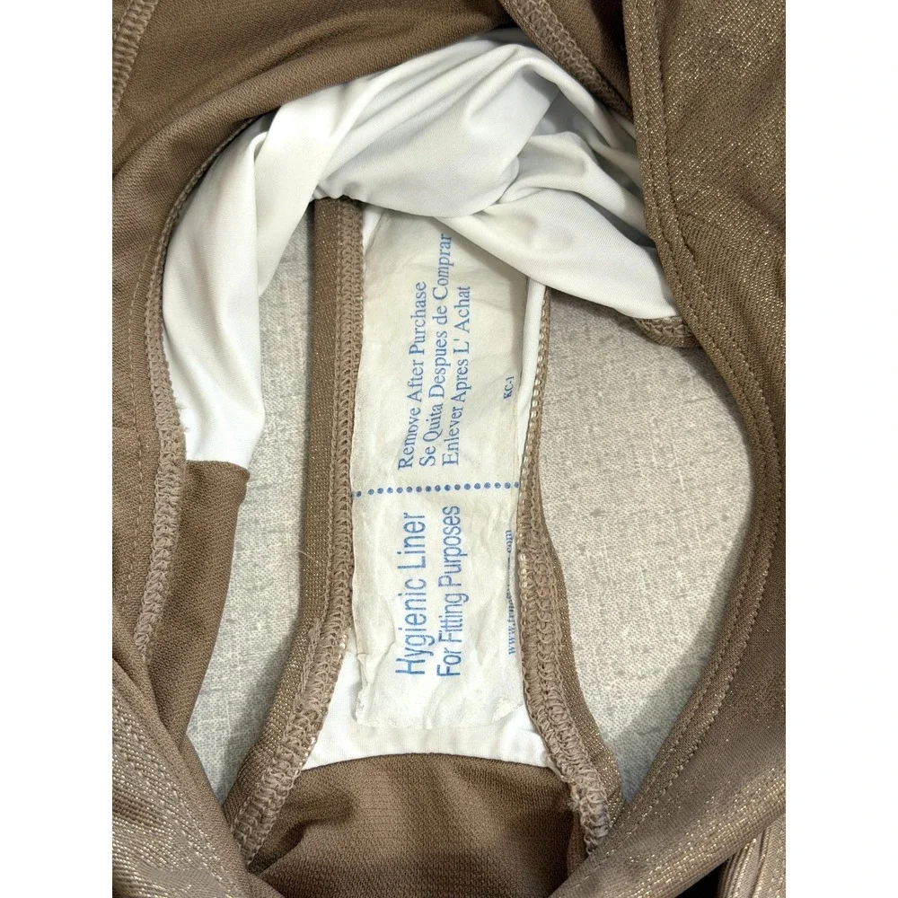 Kenneth Cole Medium Brown & Gold Shimmer Tummy Toner 1 Piece Halter Bathing Suit